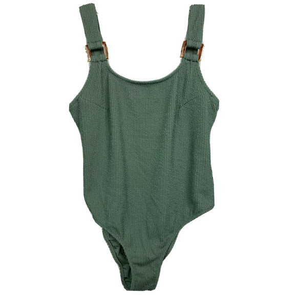 H&M Other - NWT H&M Swimsuit Womens Sz M Khaki Green Ribbed Swimsuit Bathing Buckle